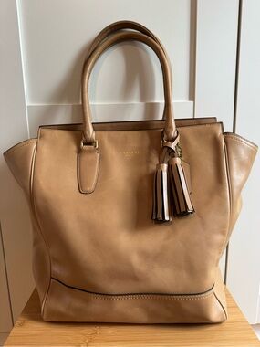 Coach Camel Leather Tote with Tassel Charm